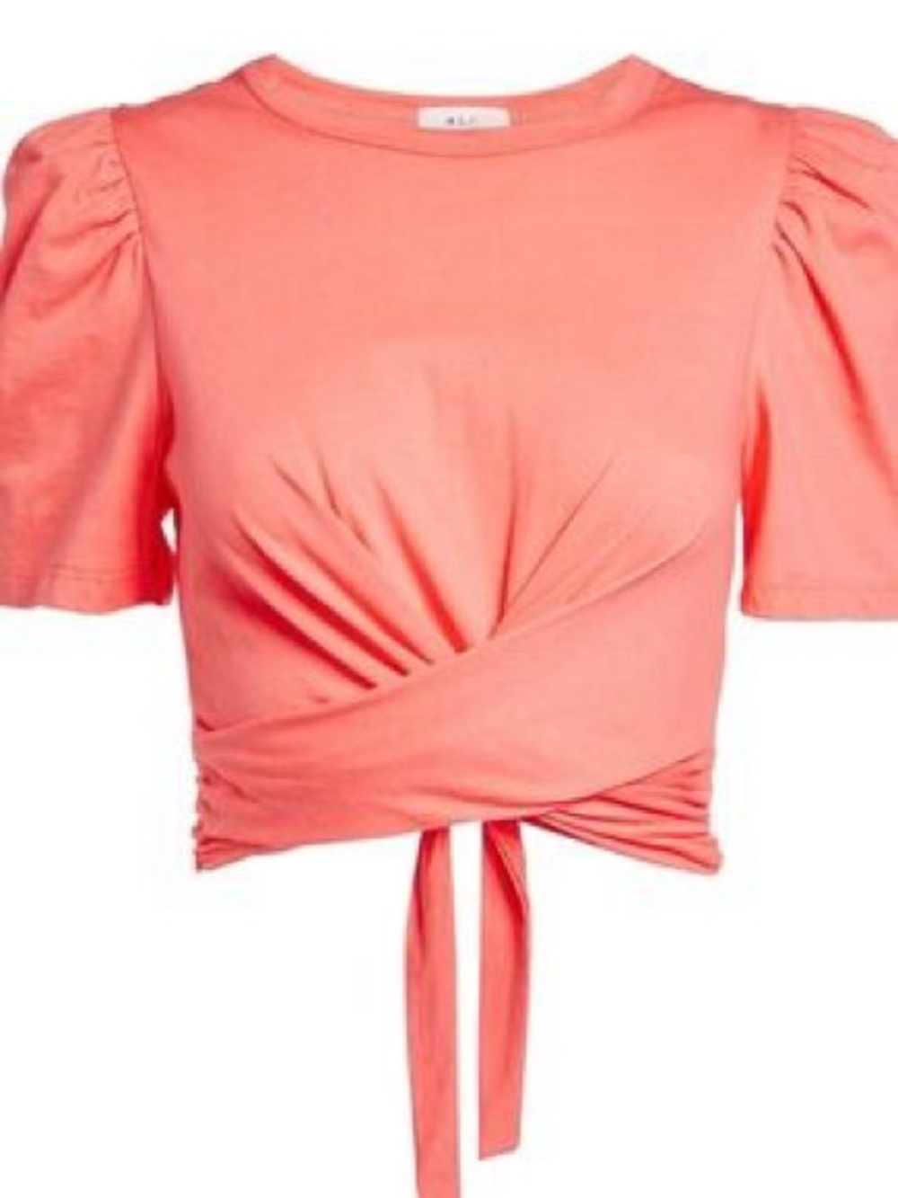 A.L.C. Coral Tie-Waist Puff Sleeve Crop Top 100% Cotton Tie Back